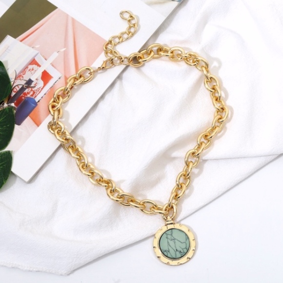 Roman Marble Pendant Gold Chain Necklace - Picture 2 of 9